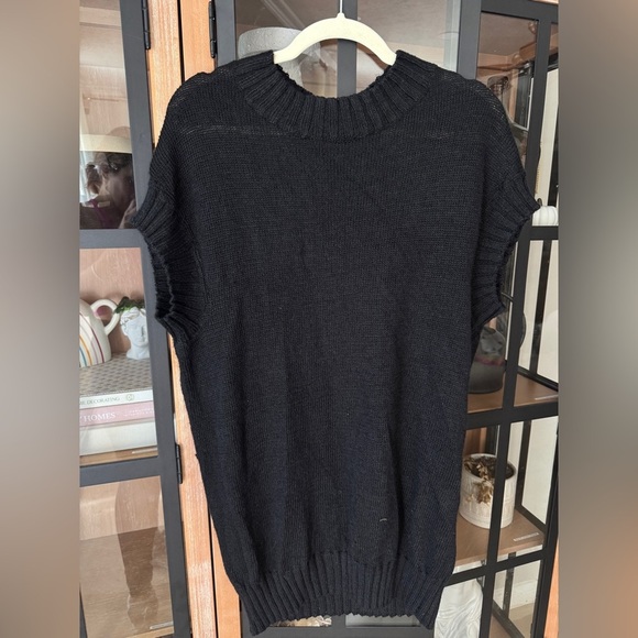 VINCE. linen sweater vest tunic ribbed open knit top short sleeve crew neck - Picture 1 of 7